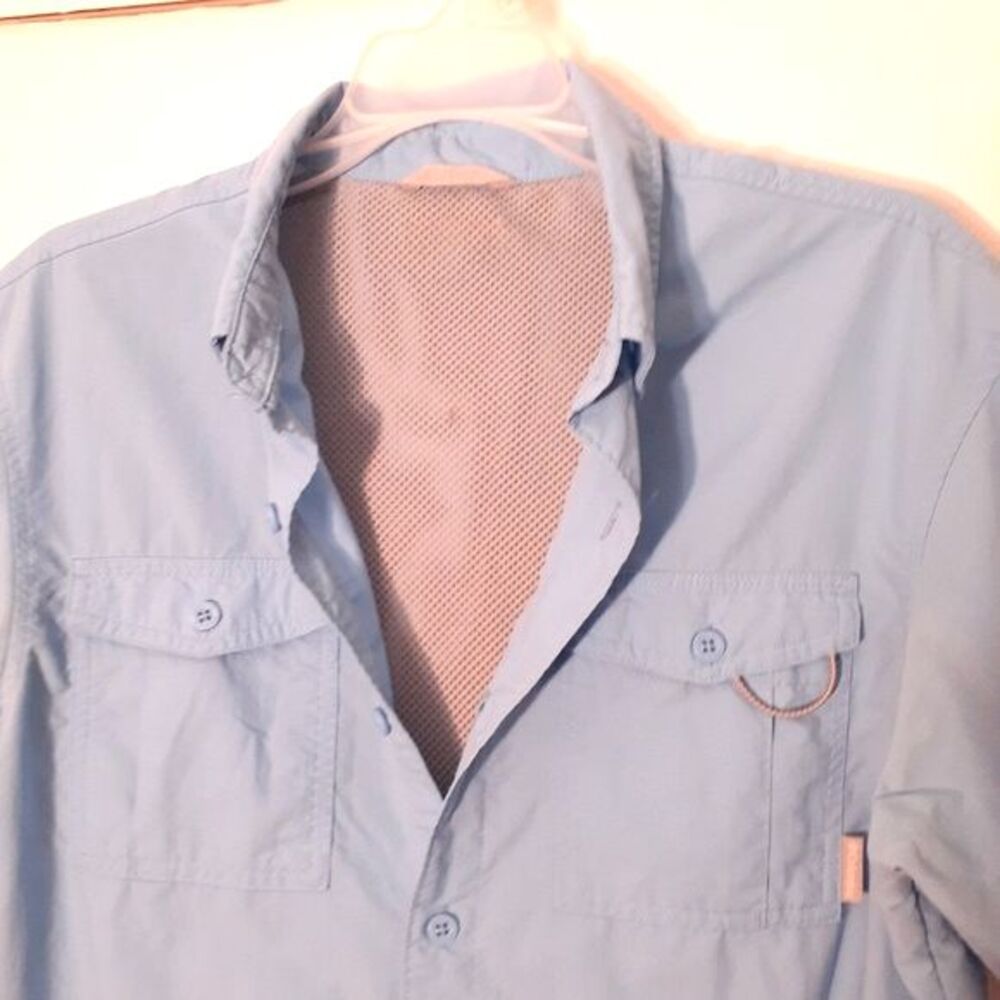 Columbia Omni Shade Shirt Men’s s Light Blue Fishing UPF Camp casual summer top